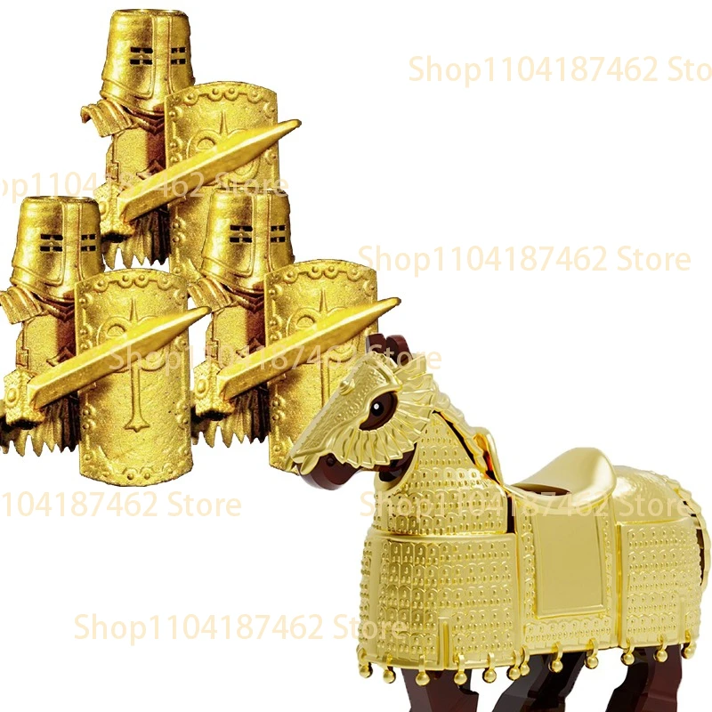 Medieval Knight Army Set with Green Dragon and Wolf Warrior Building Blocks