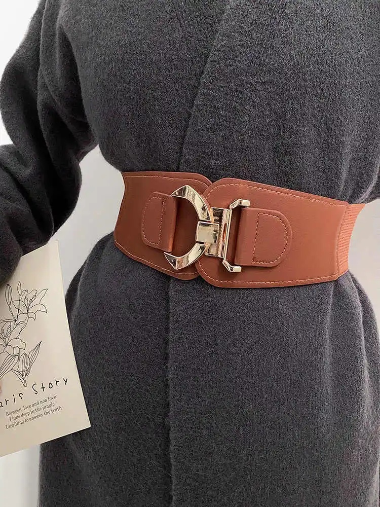 Women's Korean Retro Elastic Adjustable Decorative Waist Cincher Versatile Wide Belt
