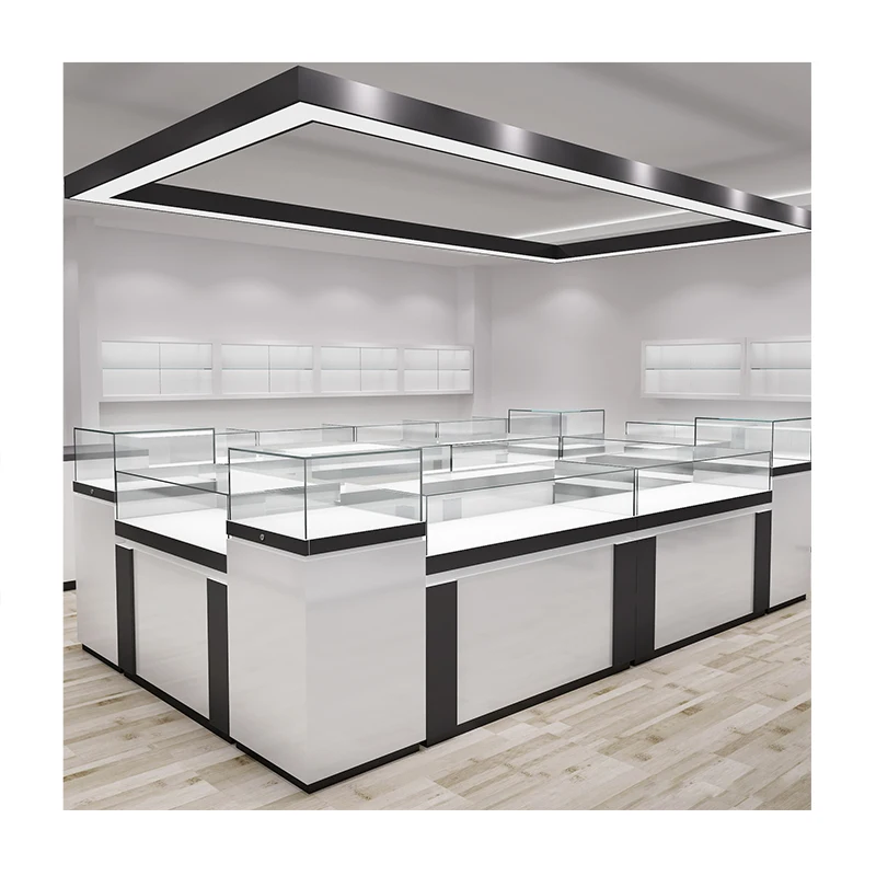 

custom.Factory Price Jewellery Display Cabinets Ultra White Tempered Glass Jewelry Shop Counter With Led Light For Sale