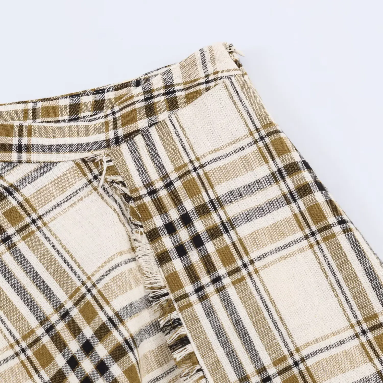 KONDALA Damen Trendiger Midi-Rock für den Urlaub, asymmetrischer karierter Rock mit Schlitz, modischer Frühling/Sommer 2026 Streetwear Party Damenrock – Detail 9