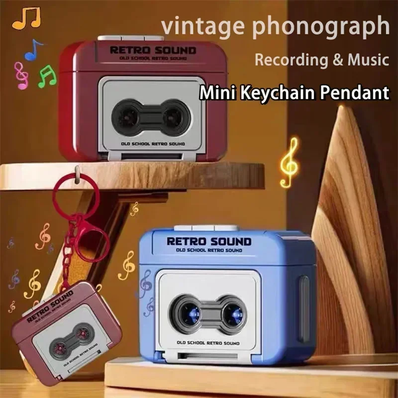 Vintage Tape Recorder Couple Gift Keychain Mini Recordable Mini Retro Cassette Recorder Classic Fun Red and Blue Couple Gifts