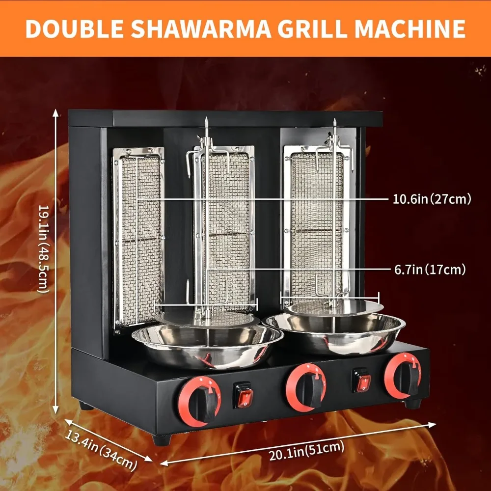 Shawarma Machine Commercial, Automatic Shawarma Machine Propane Vertical Broiler with 3 Burners,Free Meat Catch Pan 2