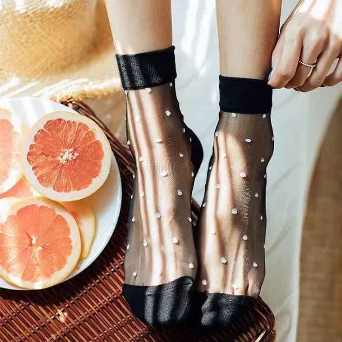 Polka Dot Lace Socks - Womens Summer Thin Transparent Ultra Socks