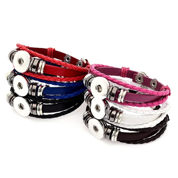 15pcs Leather Snap Button Bracelet  Braided Leather Snap Bracelets for Women Men Buttons Jewelry