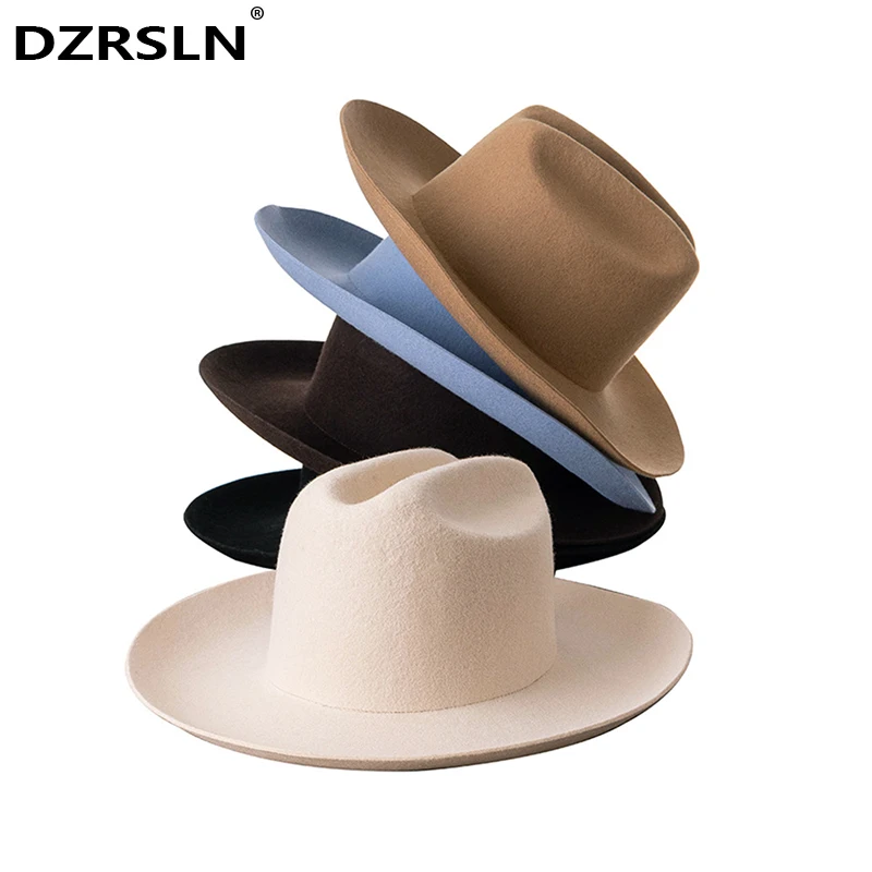 

Autumn Elegance Wool Fedora Women Men Cowboy Hats Ladies Wide Brim Jazz Hat Outdoor Vacation Adjustable Panama Cap