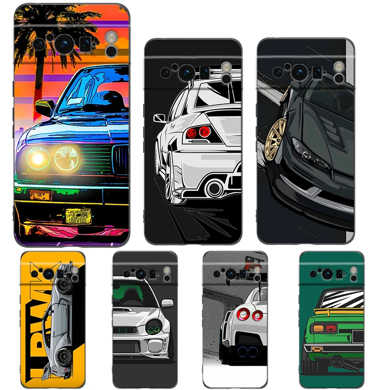 JDM Sports Cars TPU Shockproof Black Phone Case