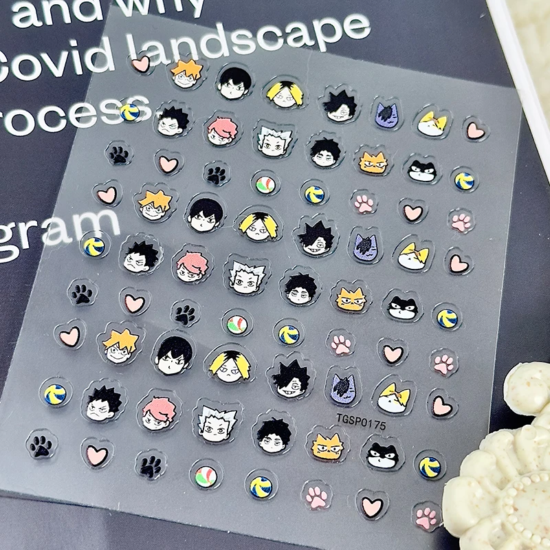 Tobio Kageyama Shoyo Hinata Kozume Kenma Nail Stickers Cute Chibi Head Heart Nail Art Accessories Decals Volleyball Kawaii 4