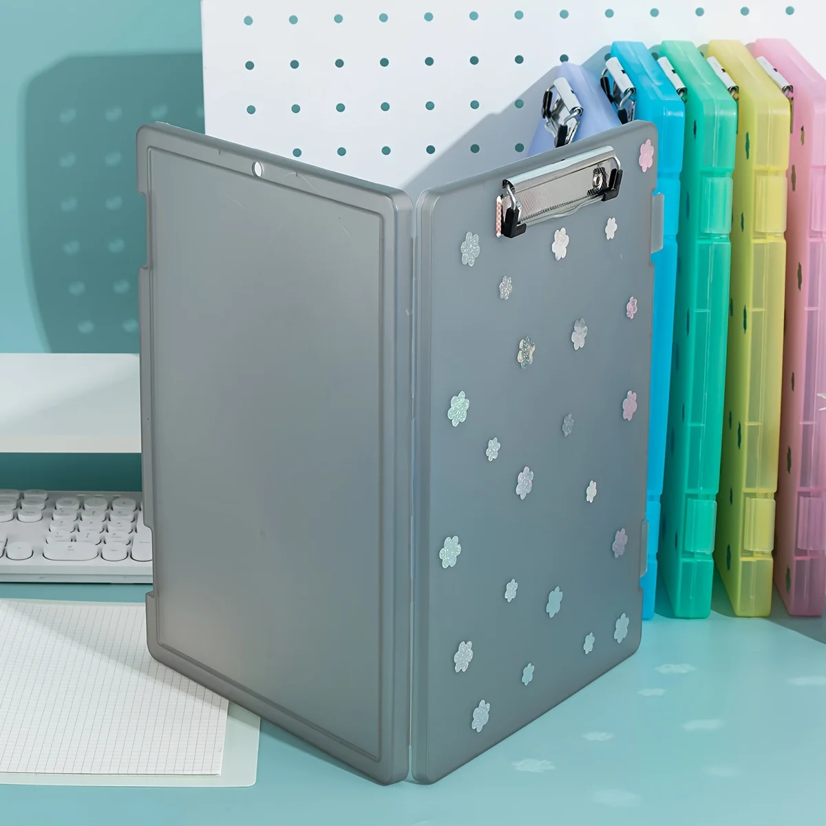 Floral Plastic File Folder with Writing Pad and Pen Slot Large Capacity Rectangular Office Organizer Box
