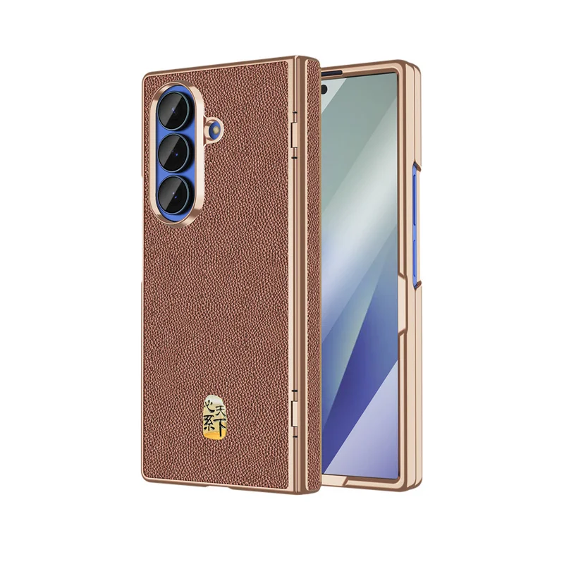 Luxury Genuine Leather Magnetic Phone Case with Hinge Screen Protector Film Cover