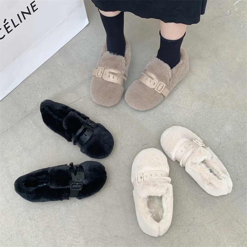 

Туфли женские с круглым носком, кроссовки, лоферы, мех, универсальная обувь, без застежки, Мокасины, новая зимняя Классическая обувь в Корейском стиле, 2022