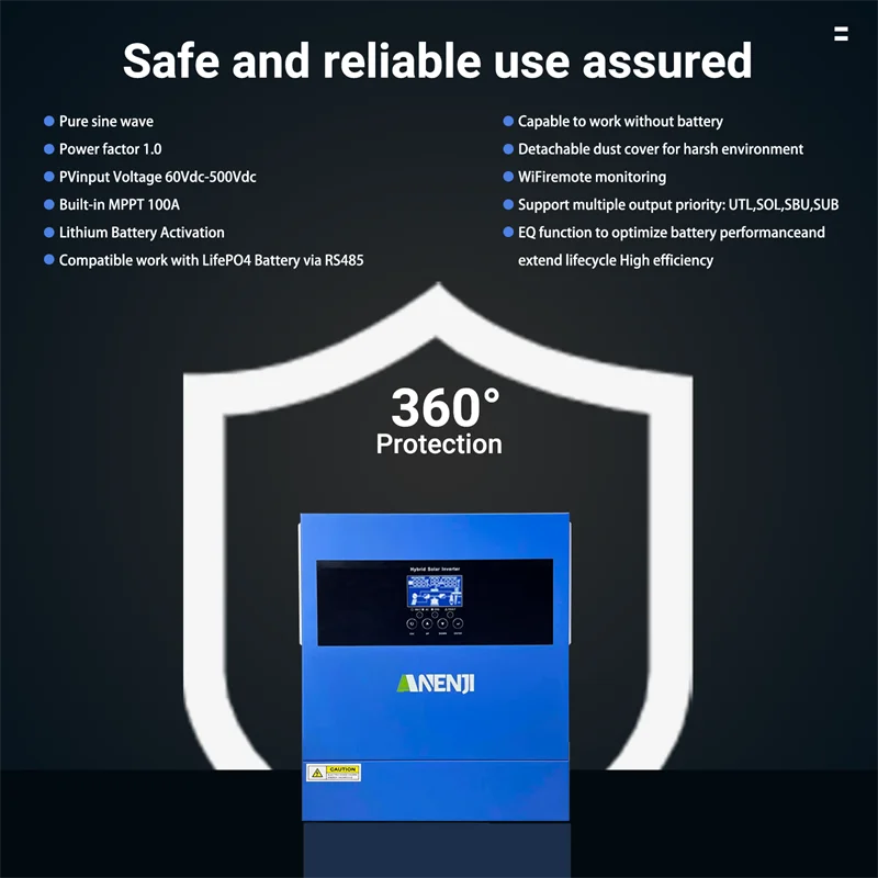 ANENJI 4.2KW 24V 태양광 인버터 하이브리드 온/오프 그리드 인버터 순수 정현파 100A MPPT 태양광 충전 컨트롤러 (태양광 패널용)