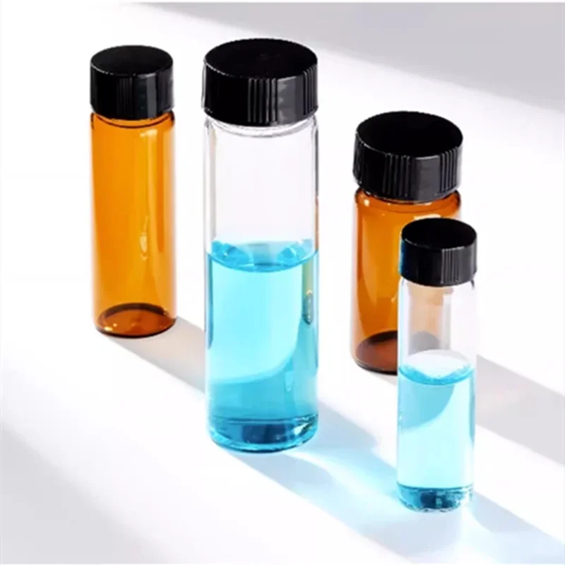 Glass Seal Bottle 20pcs/lot 3-50ml Clear/Brown With Plastic Lid Screw Cap