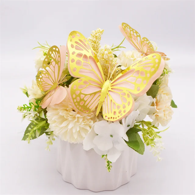 Új Dupla Rétegű Rózsaszín Üreges Pillangó 3D-S Dekoratív Szimulációs Pillanatok Esküvői Fesztivál Otthoni Dekoráció Falmatricák 20 Db - Image 3