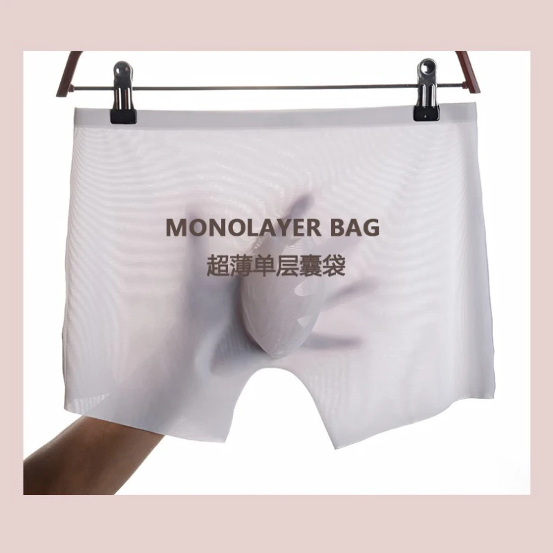 CLEVER-MENMODE Mens Sexy Soft Breathable Boxer Shorts See Through Transparent Underwear Exotic U Penis Pouch Ice Silk Lingerie