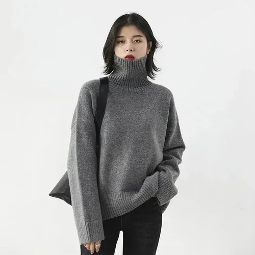 thumbnail image 1 of Suéter coreano CHIC VEN para mujer, suéteres holgados de cuello alto, suéter sólido cálido, prendas de punto, tops básicos para mujer, otoño invierno 2022, 1 of 5