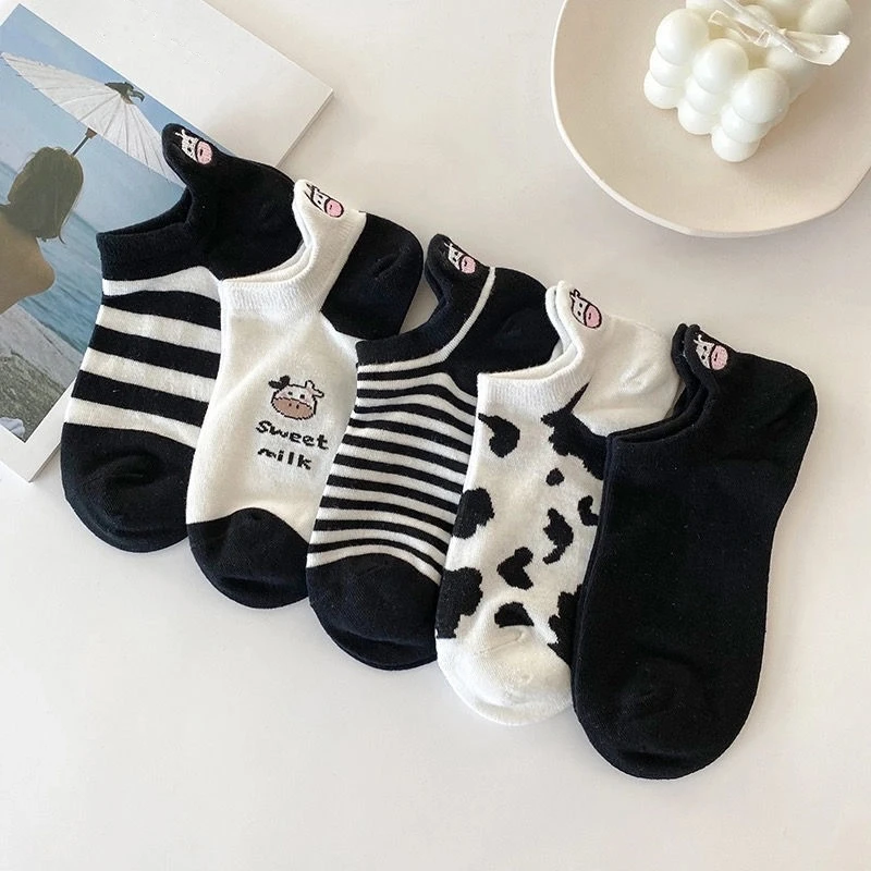 5 Paar Damen socken schöne Kuh muster kurze Socken kreative Drucks ocken Knöchel socke – Detail 17