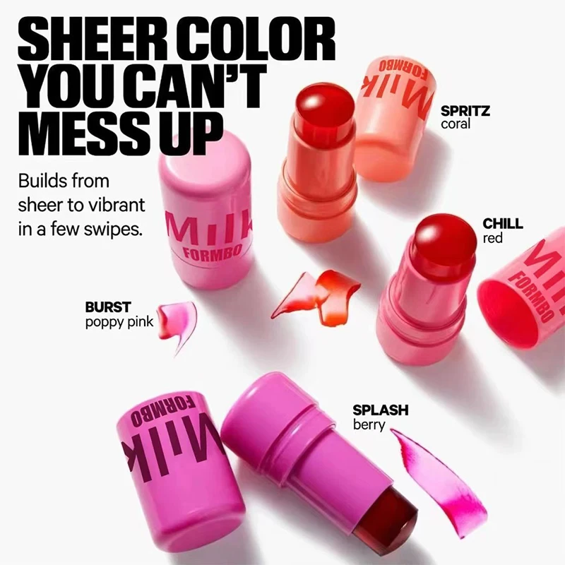 Blush Stick 3-in-1 Milk Jelly Cheek Blush Tint Nourishing Moisturize Lipstick Cream Lasting Matte Rouge Cheek Contour