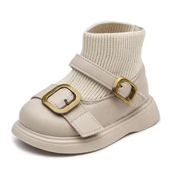 2022 Autumn Winter Baby Girls Boots Kids Boots Infant Toddler Shoes Soft Bottom Outdoor Children Casual Knitted Boots