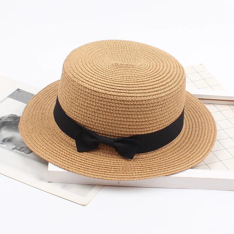 Chapeaux de soleil à bord plat avec lettre M en strass pour l'extérieur, chapeau melon d'été pour femmes, casquette de paille pour voyage et shopping_voghion.com