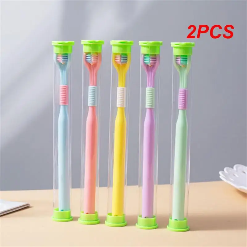 

2PCS Stereo Three-Sided Toothbrush PBT Ultra Fine Soft Hair Adult Toothbrushes Tongue Scraper Deep Cleaning Oral Care Teeth