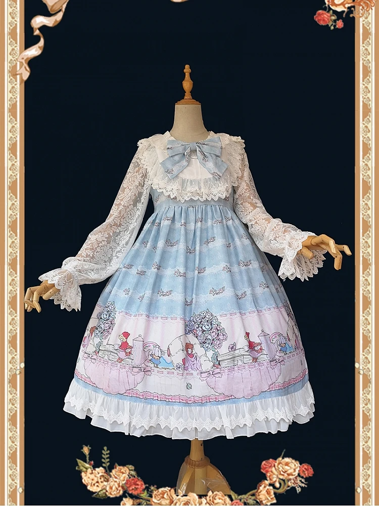 

Платье в стиле "Лолита", маленькое кружевное шифоновое платье с длинным рукавом и кружевной головной убор для чайной вечеринки