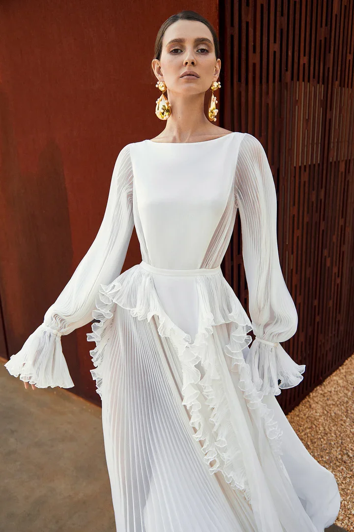 Customized Women's Romantic O Neck Ceremony Dress Elegant Long Party Wedding Cocktail A-Line Prom Dress robe de soirée luxe 2