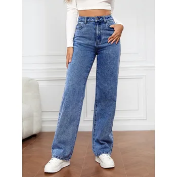 2024 Frühling Sommer neue Damen bekleidung Stretch gewaschen Denim Mode Straight Jeans Hosen Hose einfarbig gebleicht — изображение 3