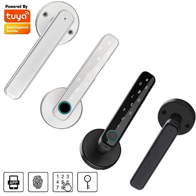 

Дверной смарт-замок Tuya M4, Bluetooth со сканером отпечатков пальцев, с паролем, механический ключ, Разблокировка для деревянных дверей, с одной ручкой