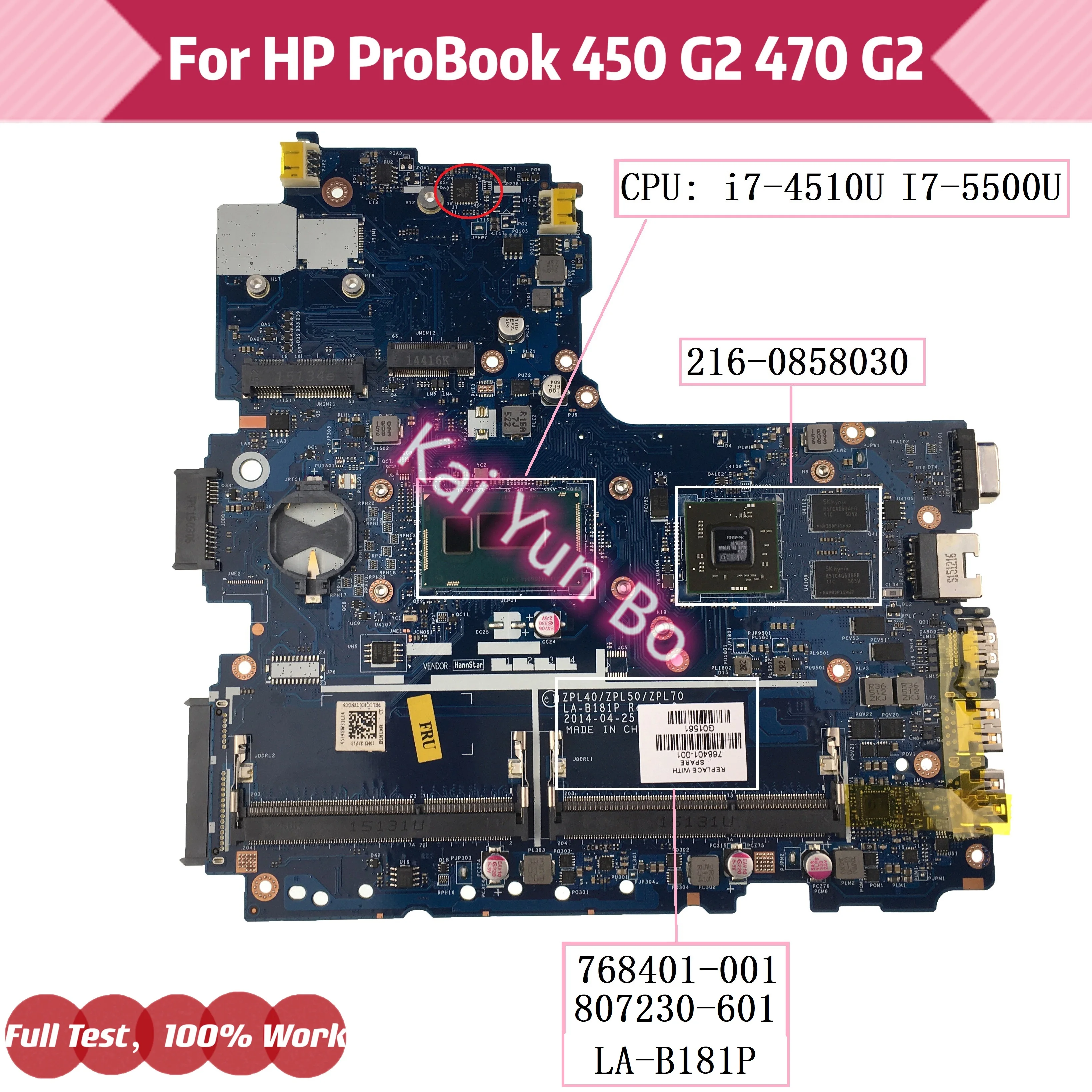 

807230-501 807230-001 Материнская плата ноутбука HP ProBook 440 G2 450 G2 470 G2 768401-001 768401-501 LA-B181P W I7-5500U I7-4510U