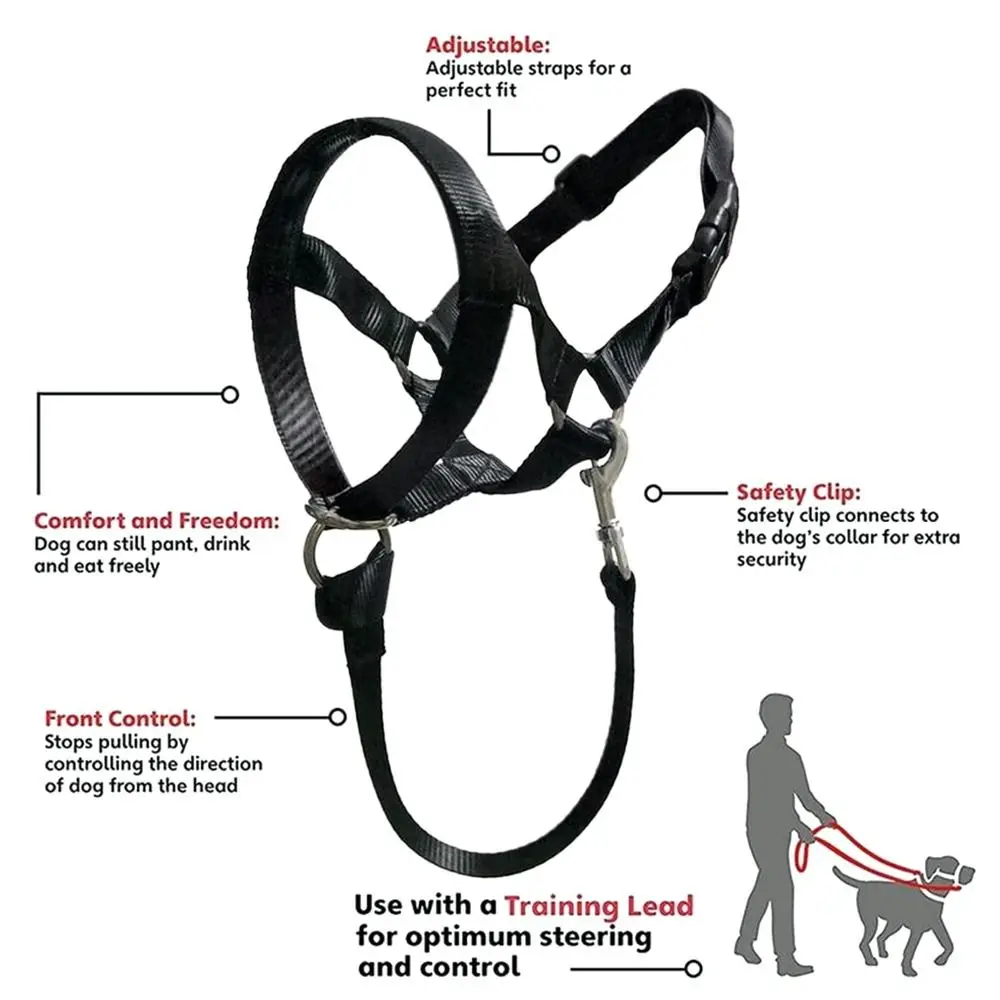 Adjustable Anti Barking Non Pull Dog Muzzle Dog Halter Leader Harness Dog Head Collar_voghion.com