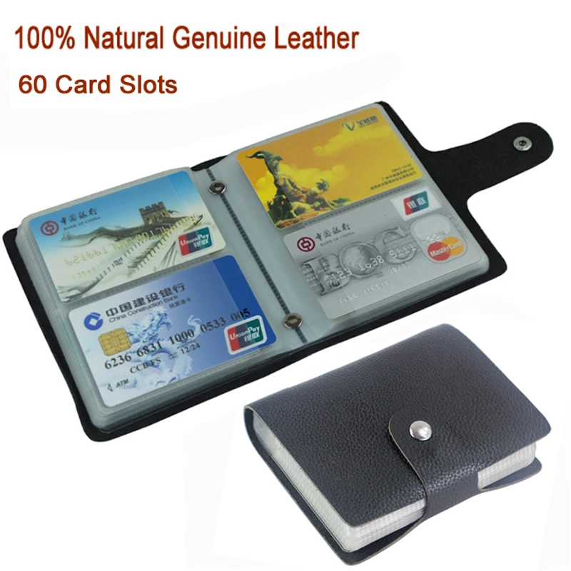 Genuine Leather Credit Card Holder Men Card Wallet ID Holder Women Business Case Large capacity 60 Slots MC-902