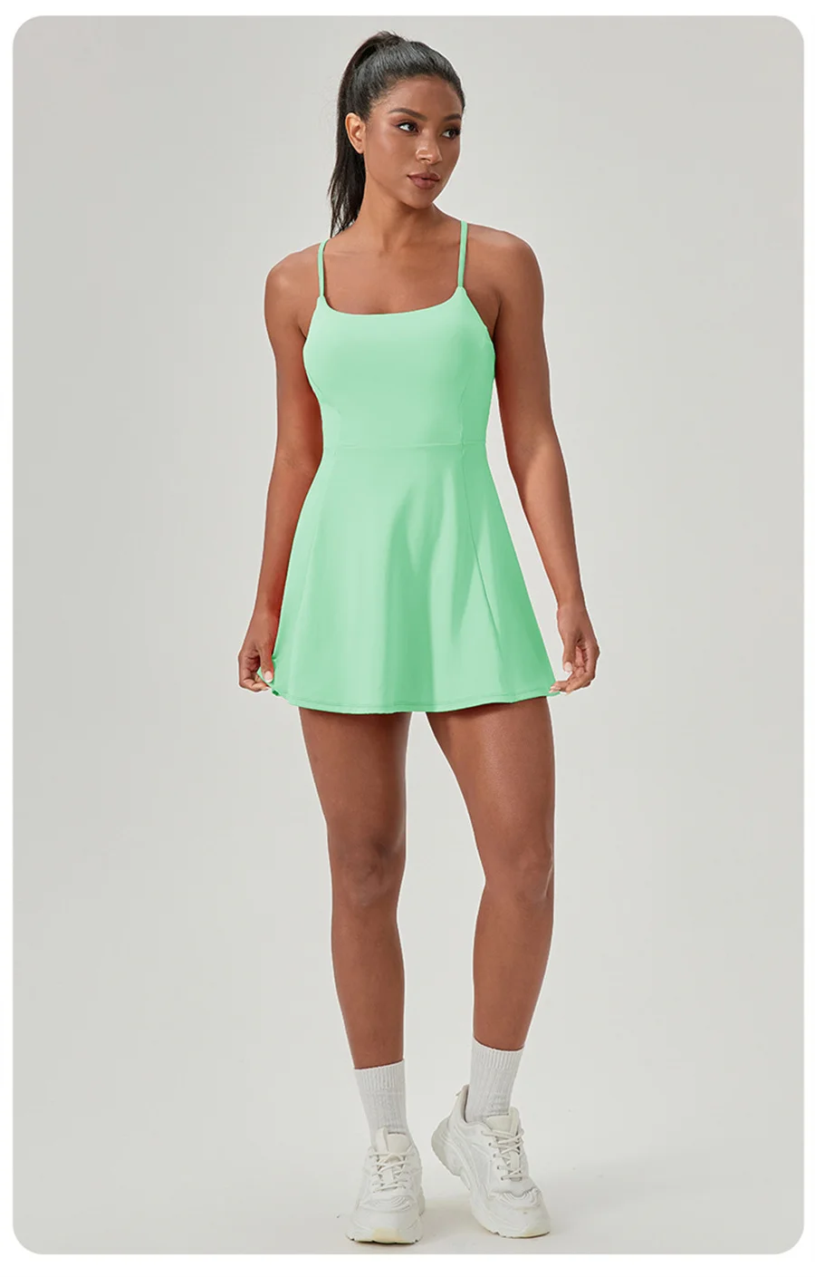 Women’s Sleeveless Tennis Dress Cross Backless Golf Long Skirt Shorts Two Pockets Training Dancing Quick Dry Sport Long Dress