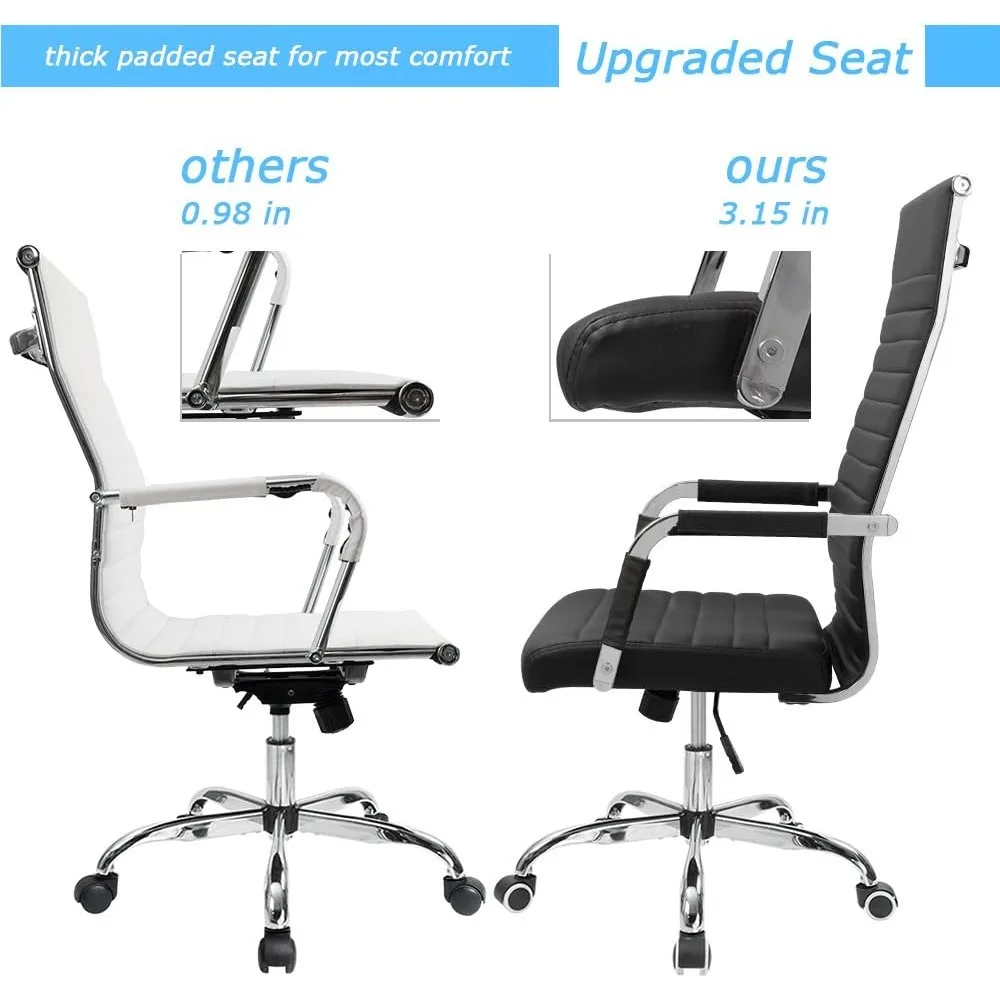 Ribbed Office Chair High Back PU Leather Executive Conference Adjustable Swivel Chair with Arms, Offices Chairs 5
