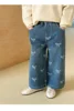 4626 Children Pant Spring and Autumn Korean Printed Bows Baby Girl's Jeans Straight Denim Pant 6
