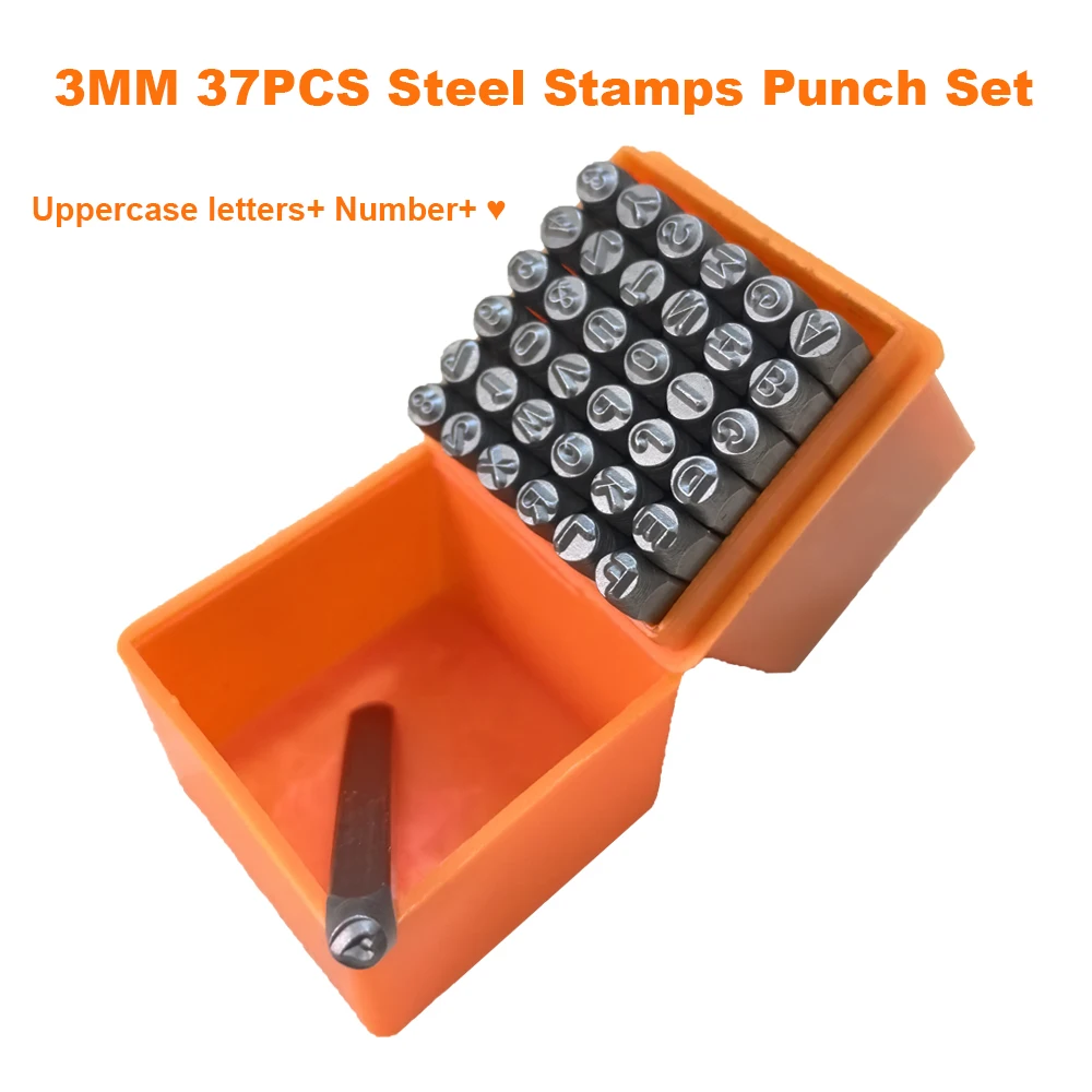 37Pcs Steel Uppercase Letter Number Love Stamps Punch Set 3mm Hardened Metal Leather Craft Stamping Tools for Jewelry DIY Craft