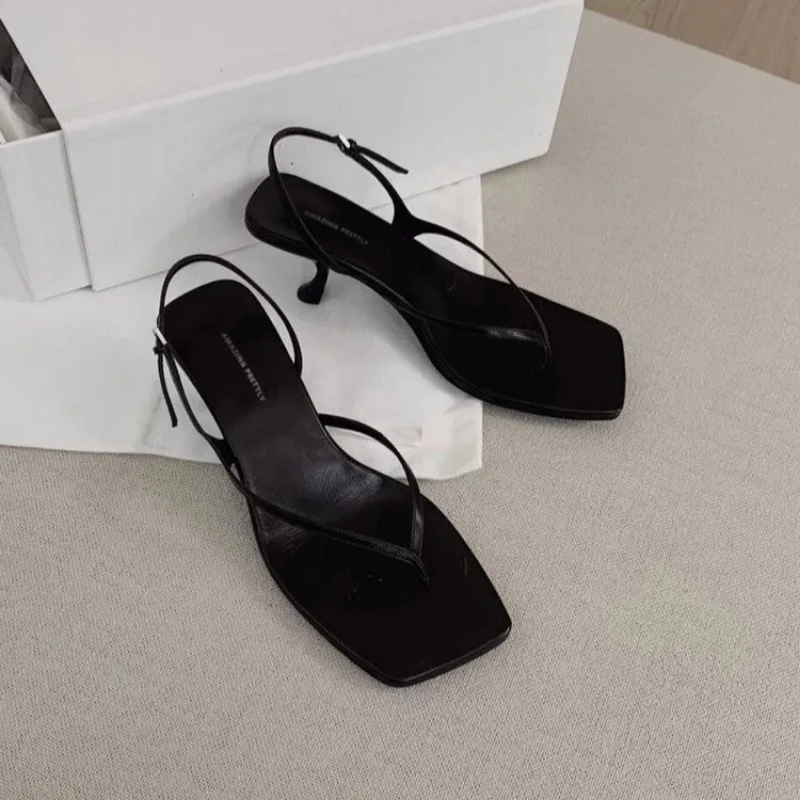 New French Cat Heel Mid Heel Herringbone Sandals for Women's Summer Outwear Open Toe Clip Toe High Heel Sandals Zapatos De Mujer — view 4