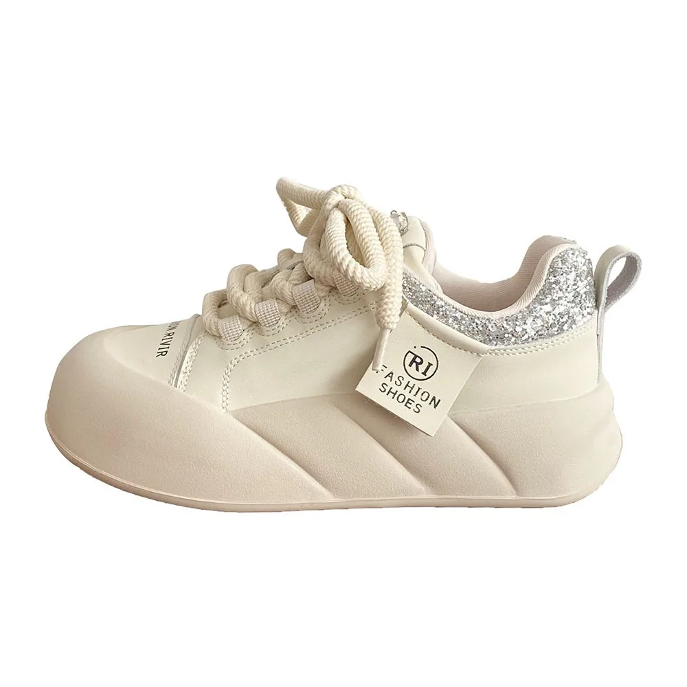 Solid Soft Sole Cute Women Casual Shoes 2024 Spring New Women Shoes Retro Beige Thick Sole Shoes Comfortable Fashionable 24-149