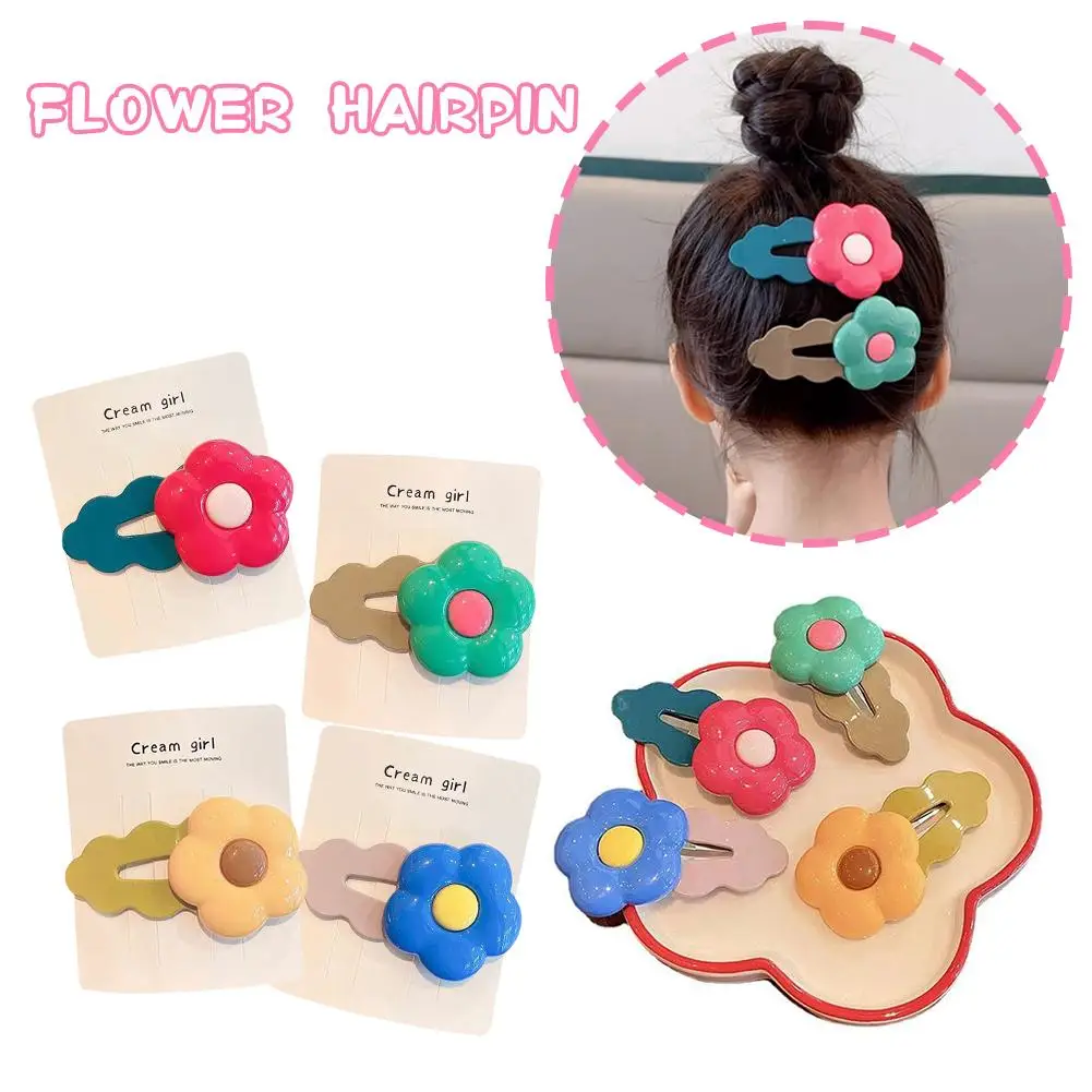 1pcs Korean Big Flower Hair Clip Sweet Lovely Banger Clip Fashionable Clip Girls Side Accessories Women Children Headdress L8X4 1set new girls lovely heart fashion women hairpins children sweet hair clip barrettes headband kids hair accessories