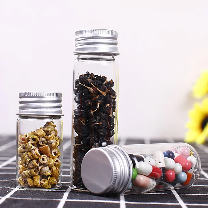 10Pcs 25/30/40/50/60/70/80/90ml Clear Glass Bottle with Aluminum Lid Empty Mini Refillable Jar Candy Jars Food Sealed Containers 5