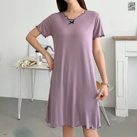 Loose Modal Sp Dr Women Summer plus Size Nightgown Home Dr ort Sve V-Ne Mid-Length A-Line Skirt - Image 2