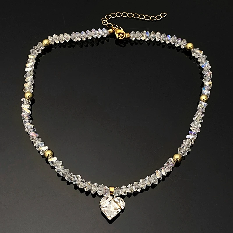 Sc11ceb4dbe574b519b9658f2db3c1996I Fashion Y2K Zircon Heart Pendant Crystal Choker Necklaces for Women Sweet Cool Style Temperament Beaded Necklace Party Jewelry Mallzona