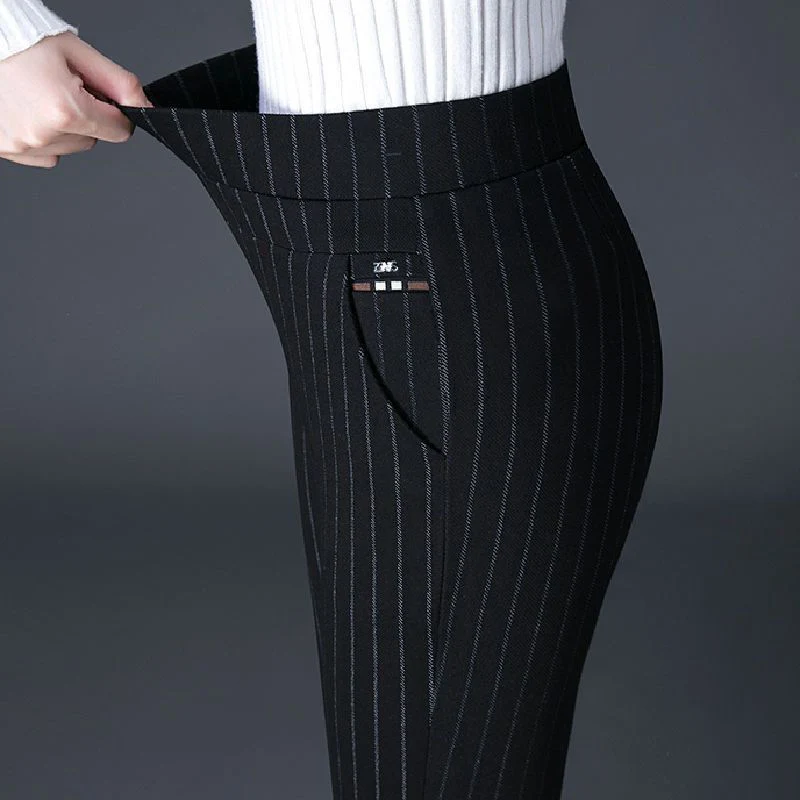 Spring Autumn Elegant Fashion Harajuku Slim Fit Trousers All Match Stripe Casual High Waist Straight Leg Pants Female Clothes