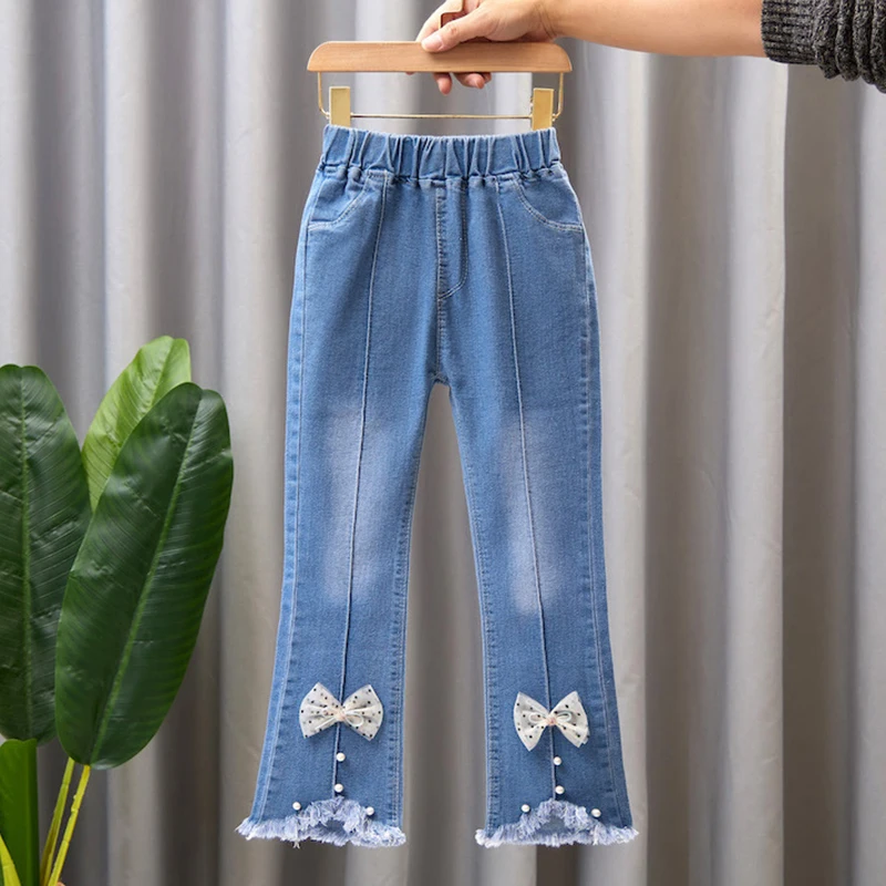 Spring Autumn Kids Baby Girls Cowboy Pants Baby Girls Jeans Casual Girls Jeans Children Clothing Kids Bell-bottoms Jeans