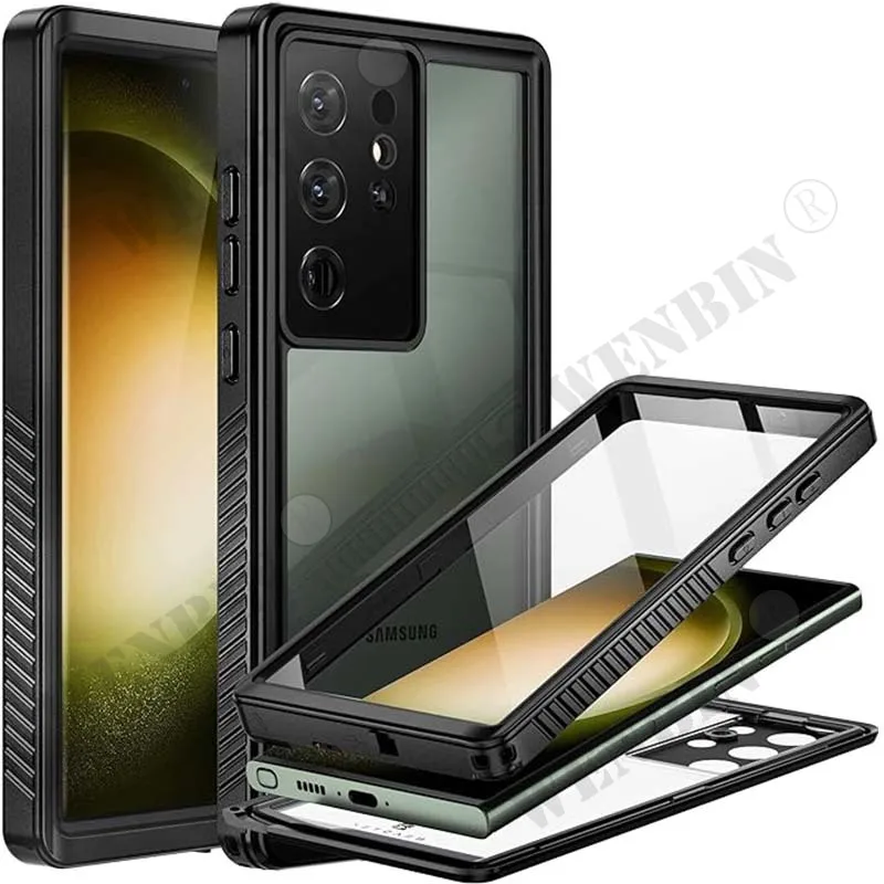Luxury IP68 Waterproof Case For Samsung S24 S23 Ultra Plus S23 FE A54 A34 A24 A15 Full Body Rugged Transparent Underwater Cover