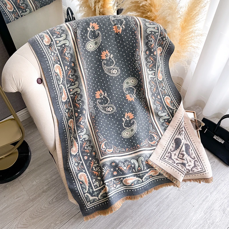 Fashion Women's Faux Cashmere Winter Wrap Vintage Paisley Printed Tasseled Scarf Warm Shawl Stylish Accessory Perfect