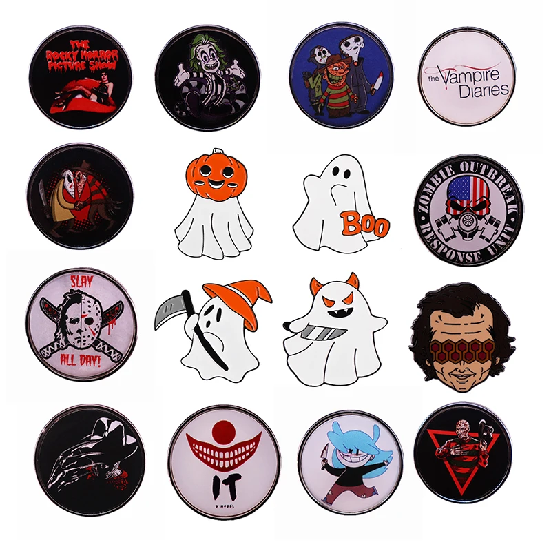 Horror Movie Killer Jason Freddy Spilla Thriller Movie Mashup Badge Halloween Fashion Accessory Pin