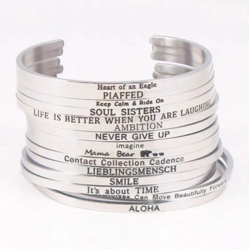 

Unisex Simple C Shape Bangle Argent Stainless Steel Opening Bracelet Can Be Engraved Logo Name Letters Personalized Jewelry