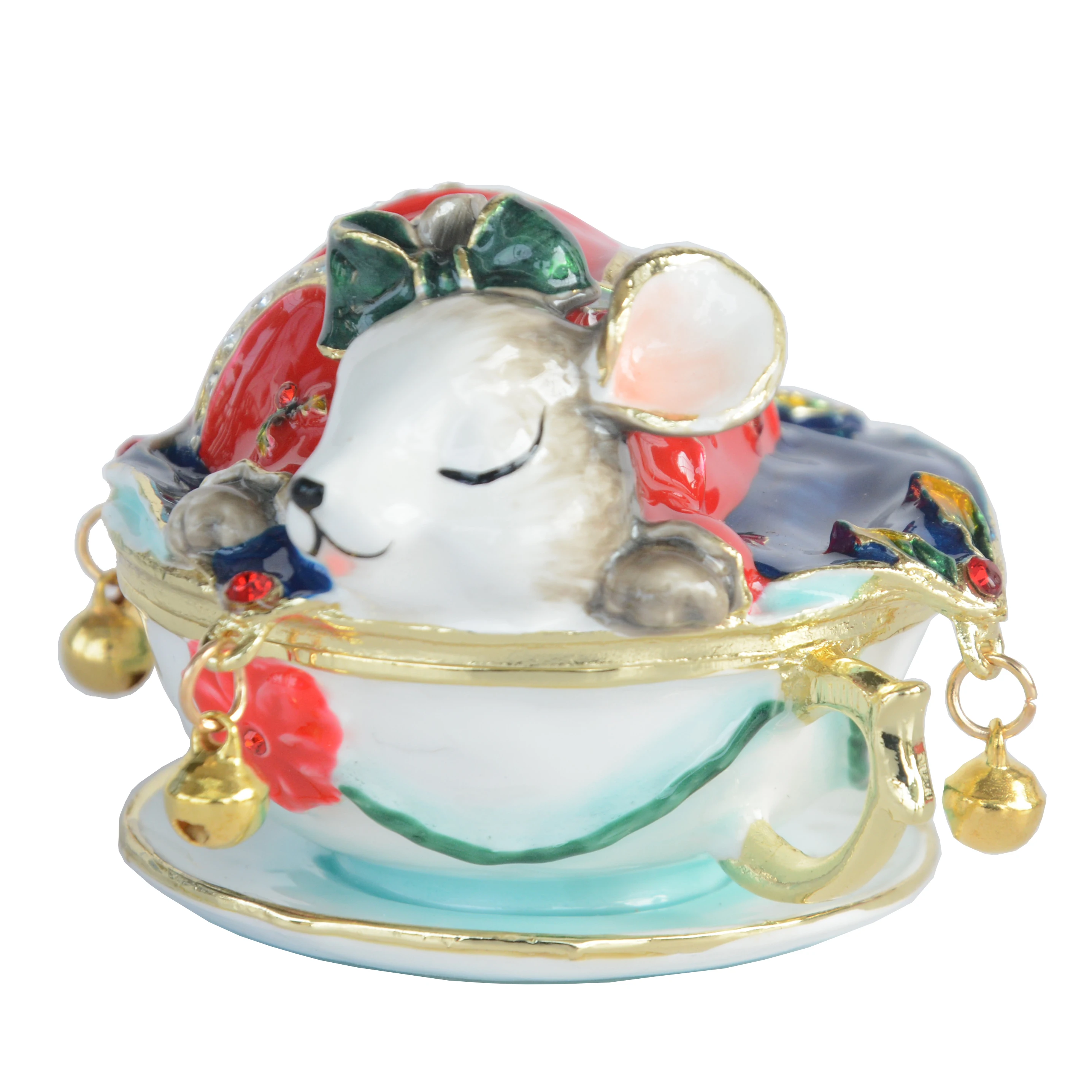 Mini Storage Boxes Mouse in Teacup Trinket Box Ring Holder Birthday Christmas Gift Metal Home Decoration