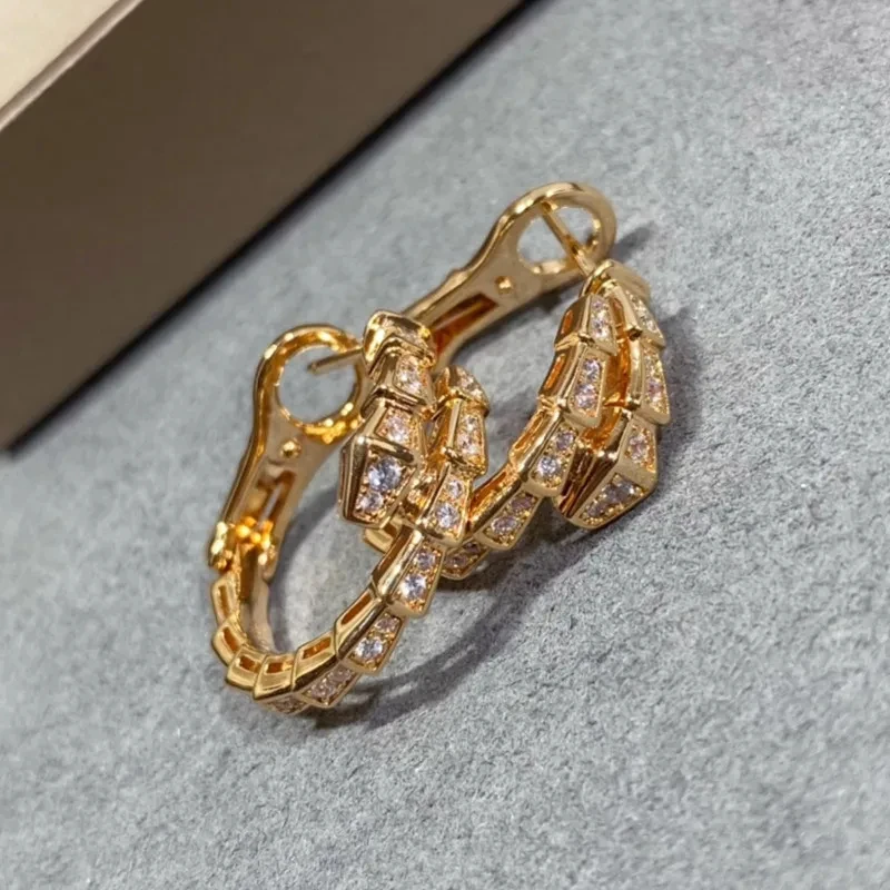 Zircon Inlaid 925 Silver Snake Bone Earrings | High-End Women's Fashion Jewelry | Luxury Brand Party Gift