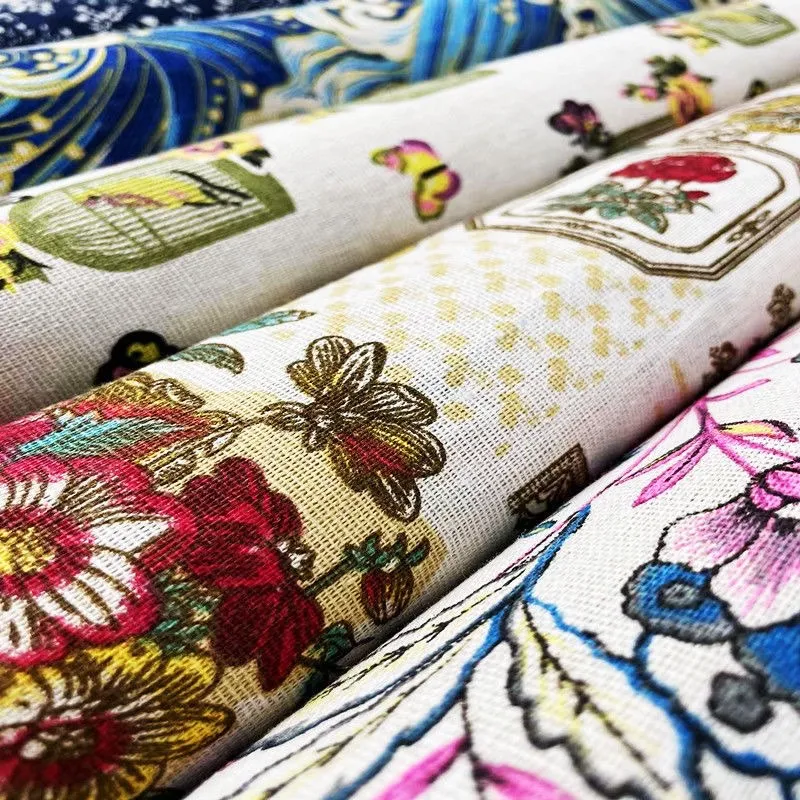 Cotton Fabric 50x148cm Self Adhesive Printed Cotton Linen Fabric for Handicraft Renovation DIY Gift Packaging Home Renovation Decorative Cloth